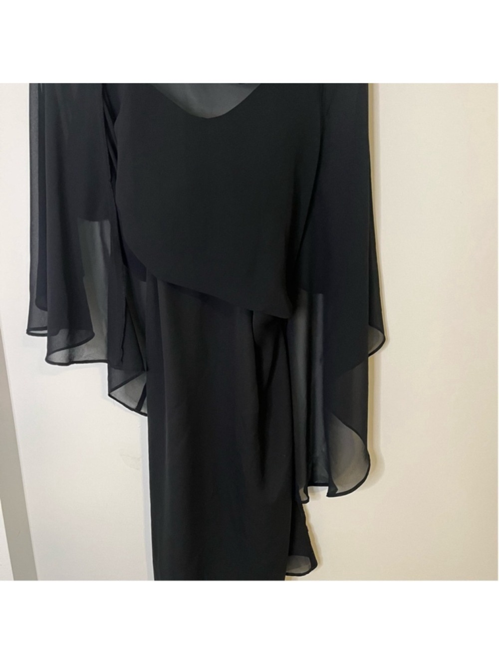 Black Cocktail Evening Dress Sheer Chiffon Midi Flowy Spaghetti Straps Petite S - Picture 6 of 8